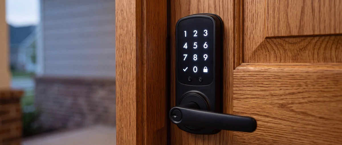 Keypad door lock shown in close-up against a clean background